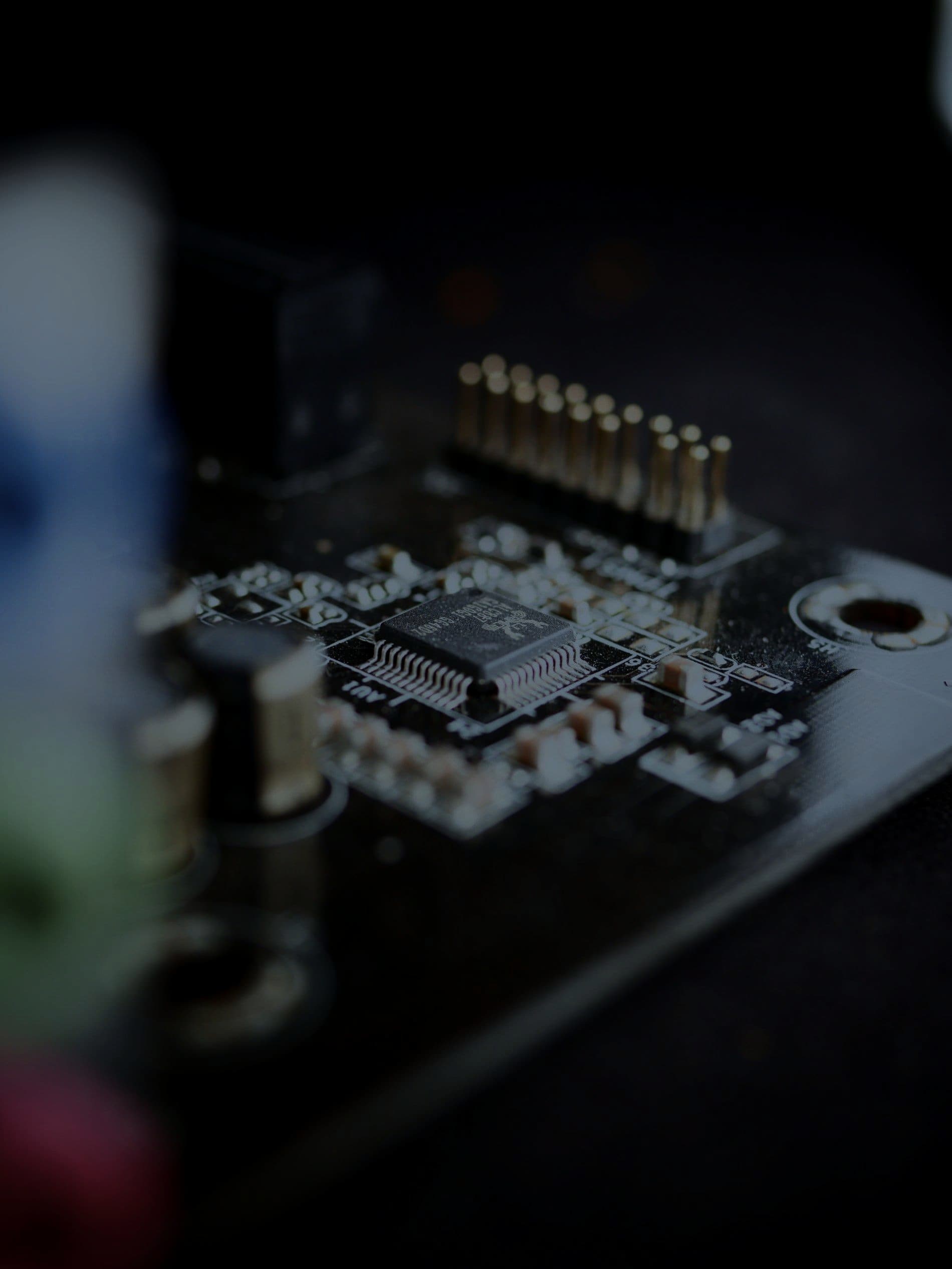 Close view of components on a printed circuit board