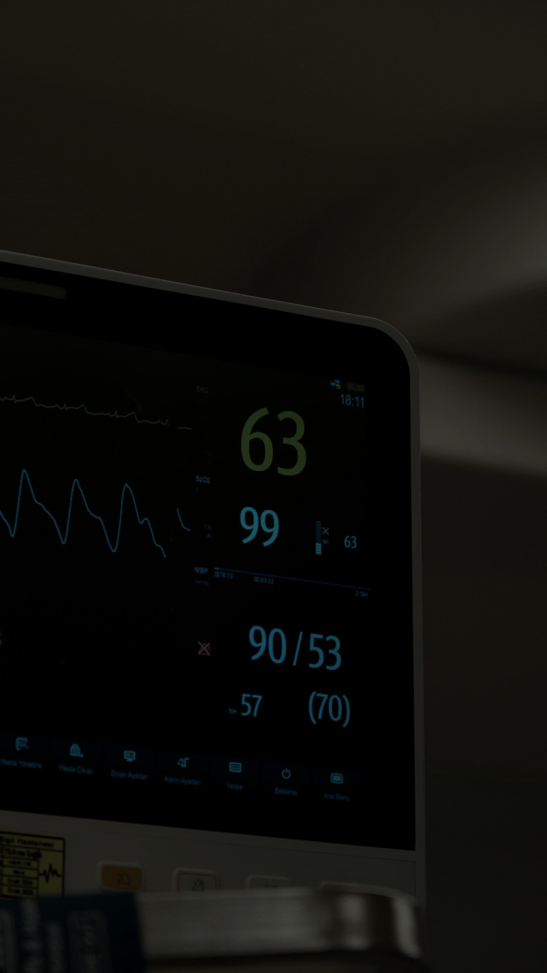 A patient monitor displaying vital signs