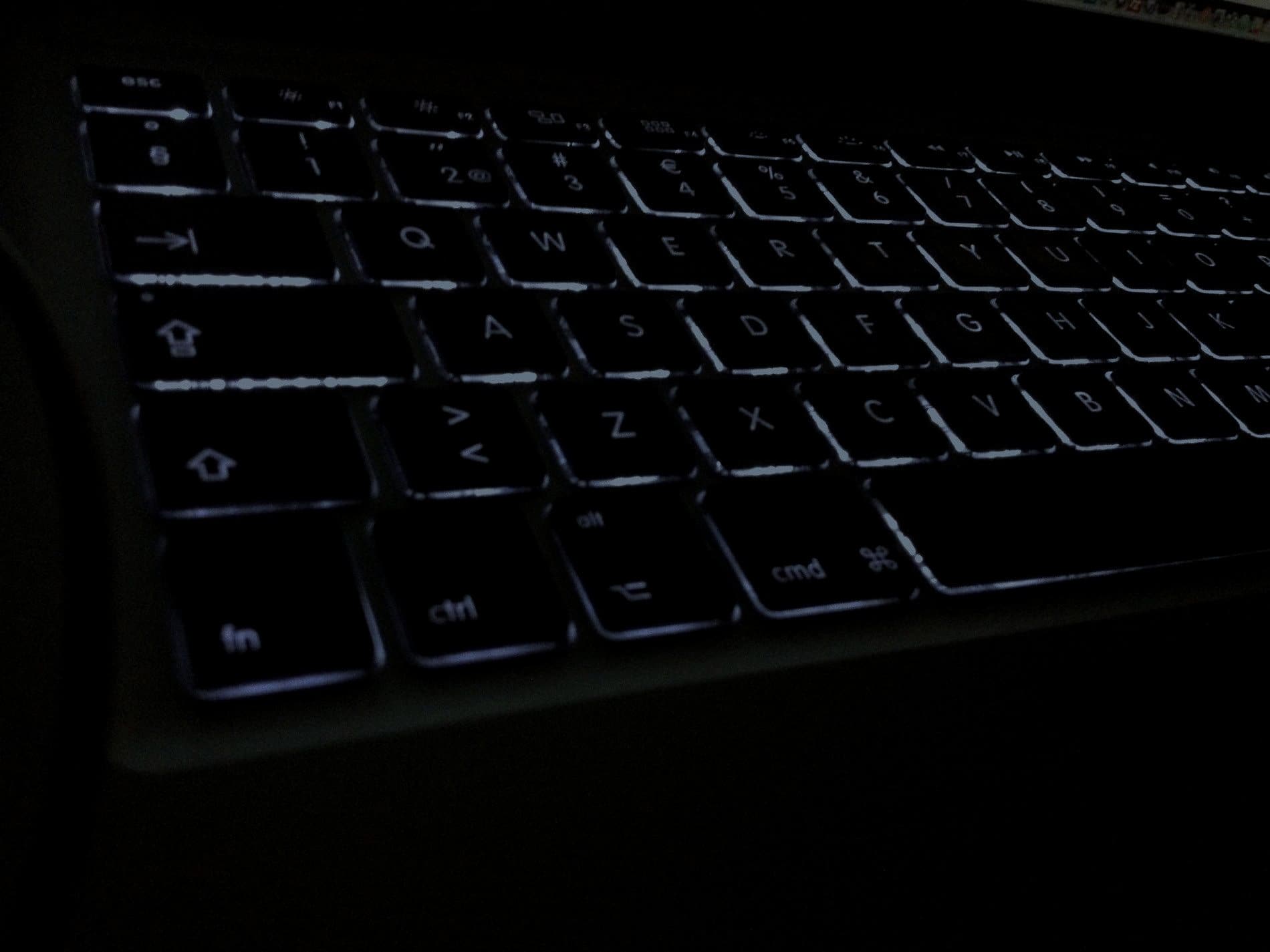 A backlit keyboard in the dark